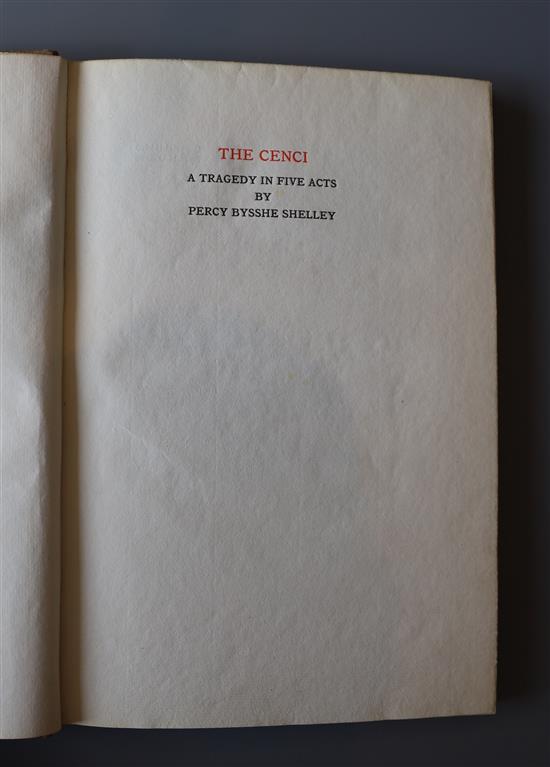 Shelley, Percy Bysshe - The Cenci, qto, one of 180, half cloth, Elston Press, New Rochelle, New York 1903